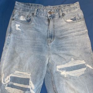 American Eagle Light Wash Distressed Curvy Mom Jeans